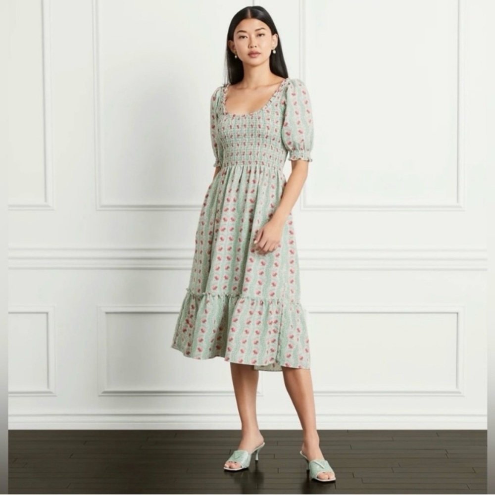 Hill House Pastel Green Floral Midi Dress